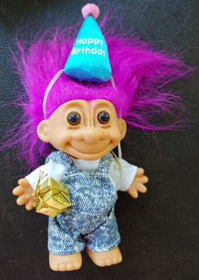 1992 Vintage Russ Troll Doll Happy Birthday with Hat & Gift Box 4