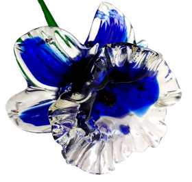 VINTAGE MURANO STYLE ART GLASS HAND BLOWN 14'' STEM BLUE IRIS LILY FLOWER-Used