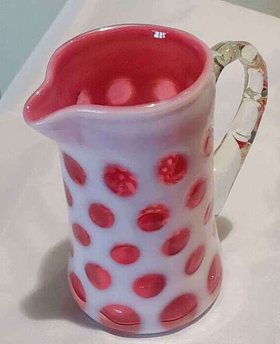 Fenton COIN DOT CRANBERRY OPALESCENT CREAMER #1461-4