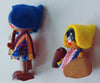 Wooden Folk Art Dolls Woven Cloth Ponchos -Argentina Set Of 2 Pre-Owned