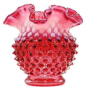 Vintage Fenton Hobnail Cranberry Opalescent Glass Rose Bowl #3854-4.5