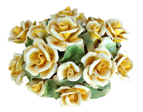 Italian Capodimonte Porcelain Flower Centerpiece Yellow Roses- 10 inch Pre Owned