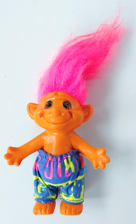 1991 Acme Troll Doll-Pink Hair Multi-Color Pants- 4