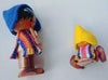 Wooden Folk Art Dolls Woven Cloth Ponchos -Argentina Set Of 2 Pre-Owned