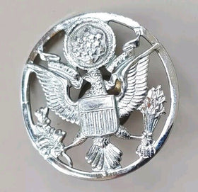 WWII US Military E Pluribus Unum Eagle Crest Hat Pin Badge Silve Color-Pre Owned