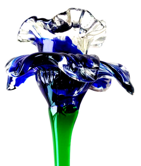 VINTAGE MURANO STYLE ART GLASS HAND BLOWN 14'' STEM BLUE IRIS LILY FLOWER-Used