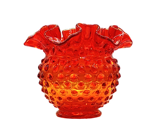 Fenton Hobnail Glass Rose Bowl Potpourri Colonial Orange Red Amberina 4