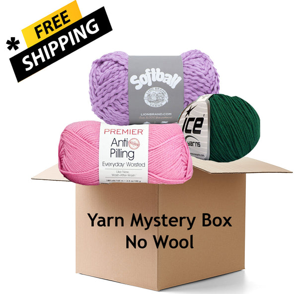 Yarn Mystery Box Sampler -Free Shipping-No Wool Pack of 3 Skeins