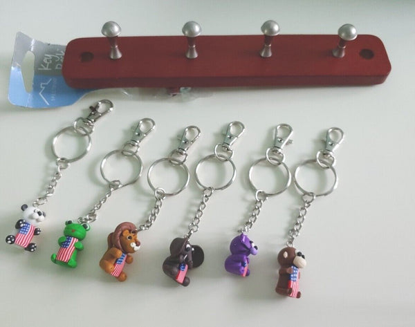 Family Car Key Rack Hanging Organizer Kit #1 With 6 Animal Clip On Key Rings New